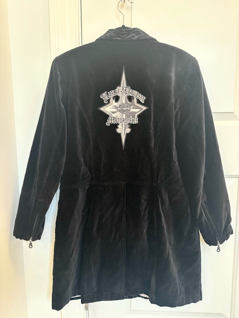 Vintage 90s Harley Davidson Velvet Jacket XL Flame Collar Back Logo